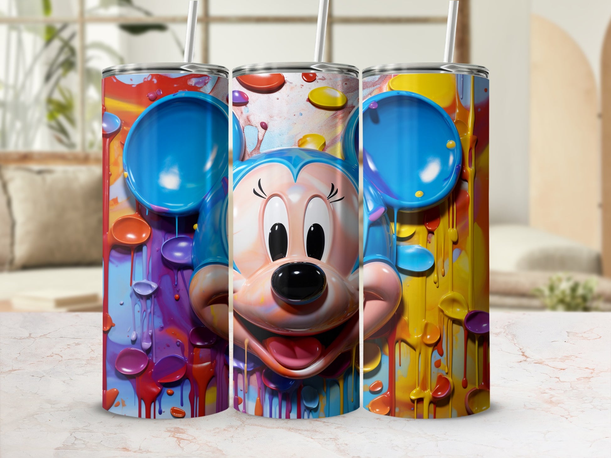 Colorful Mickey Mouse Splash Design Tumbler Cup