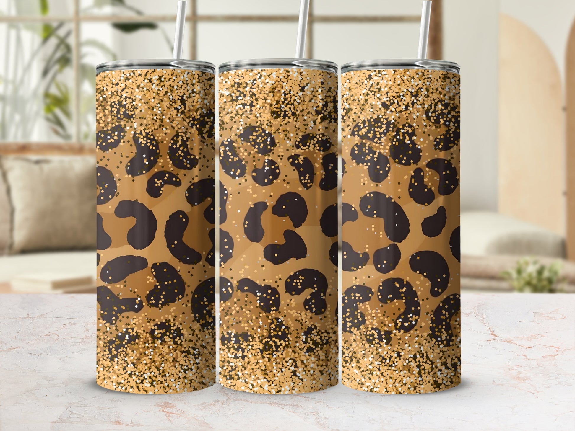 Glittery Leopard Print Stainless Steel Tumbler Product