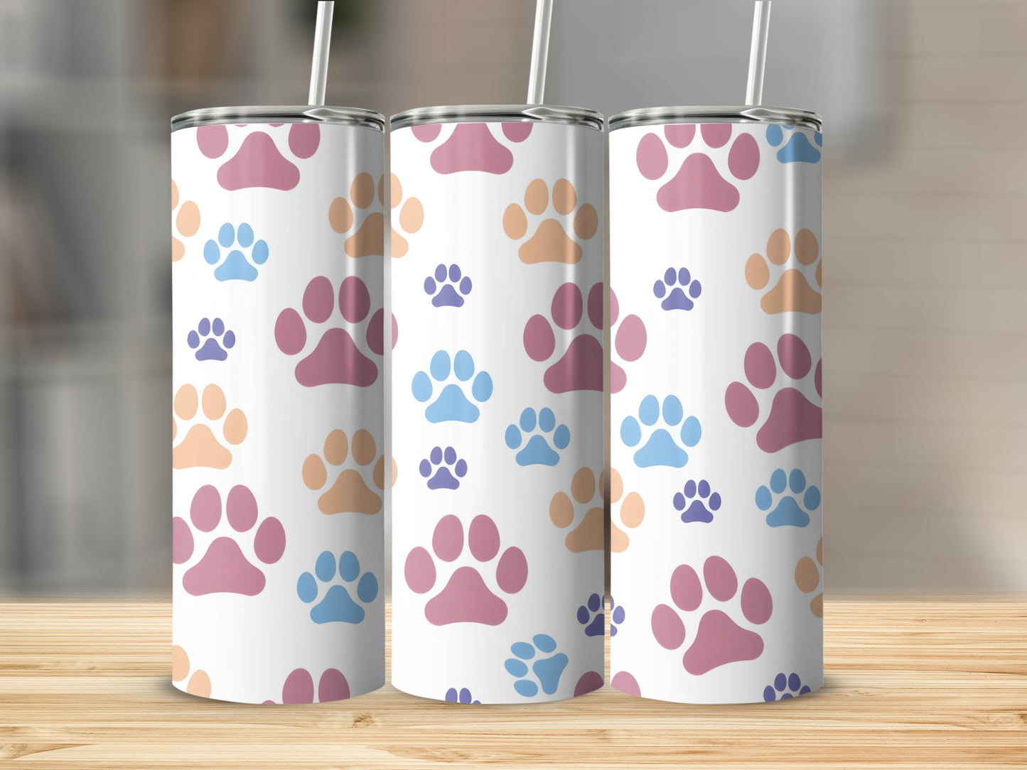 Colorful Paw Print Pattern Insulated Tumbler Product