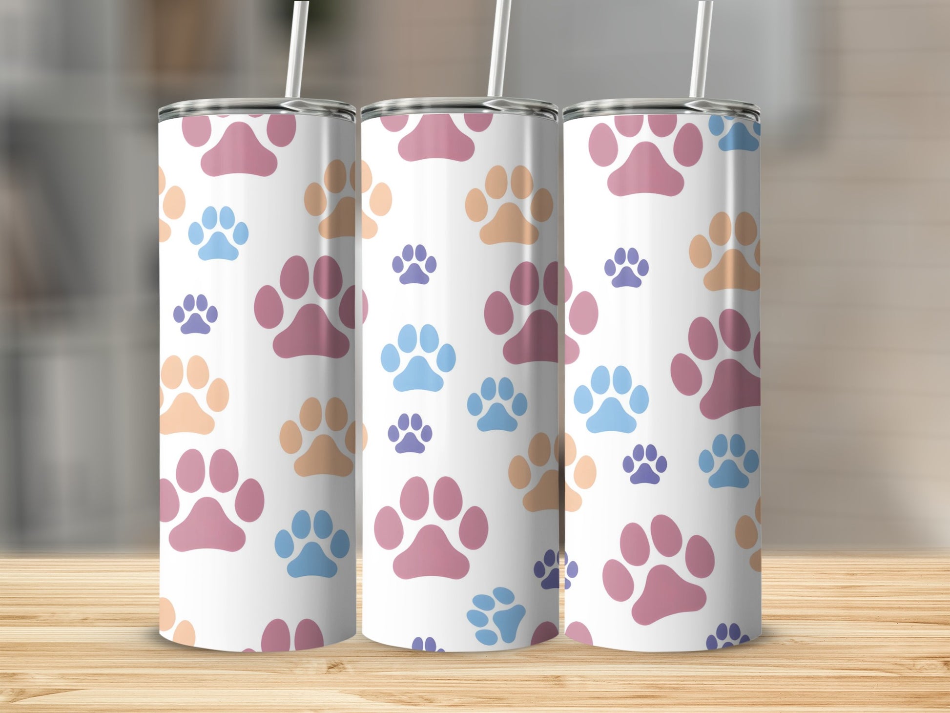 Colorful Paw Print Pattern Insulated Tumbler Product