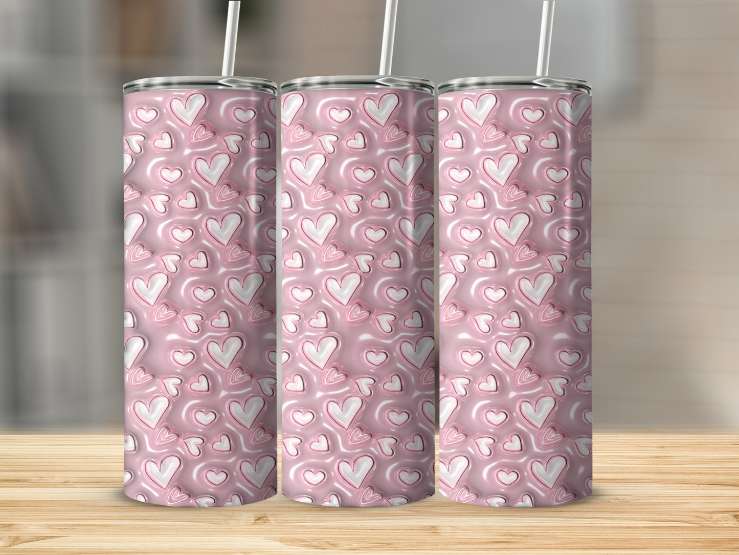 Pink Hearts Patterned Skinny Tumbler for Maxi Hydration