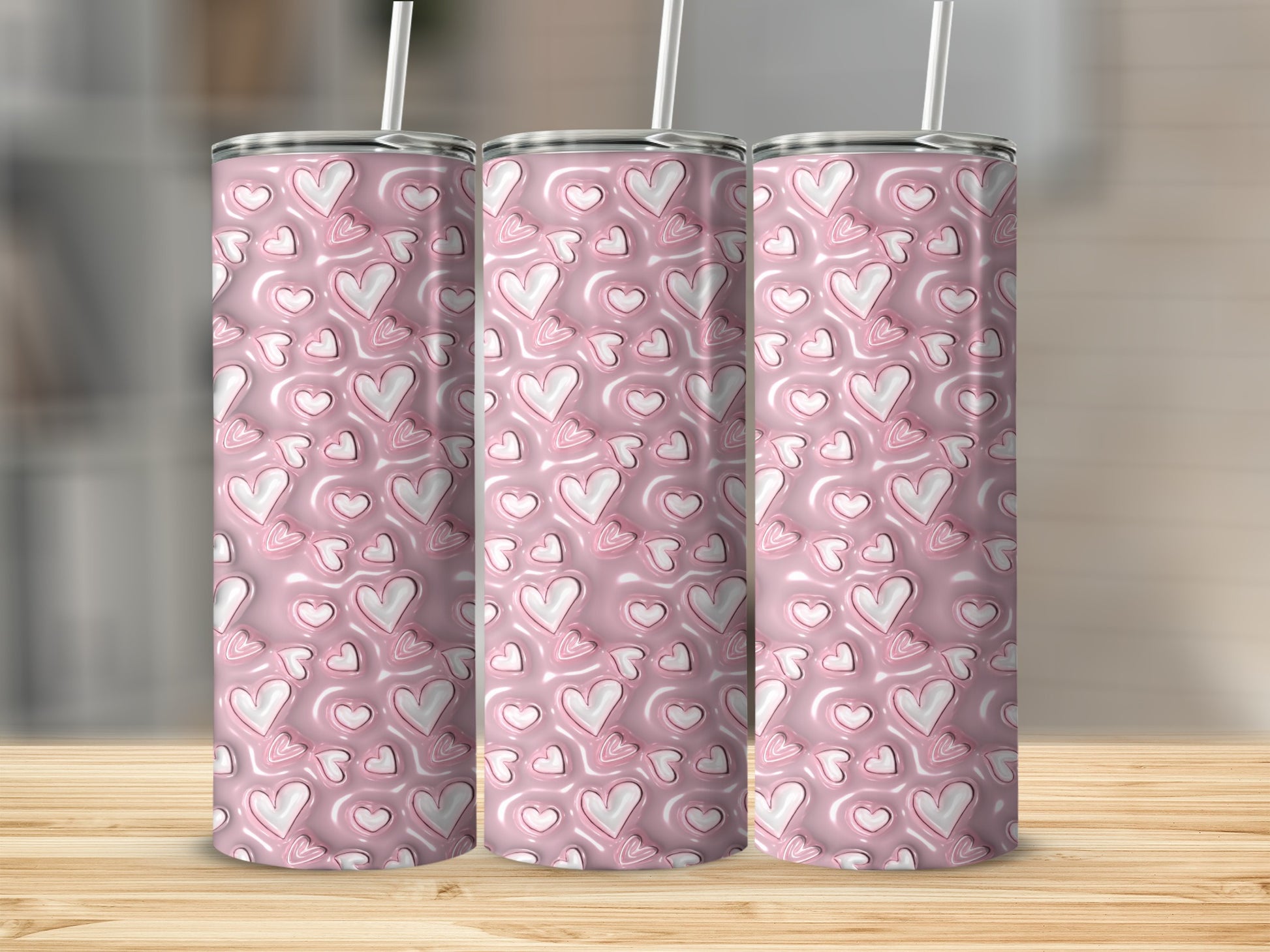 Pink Hearts Patterned Skinny Tumbler for Maxi Hydration