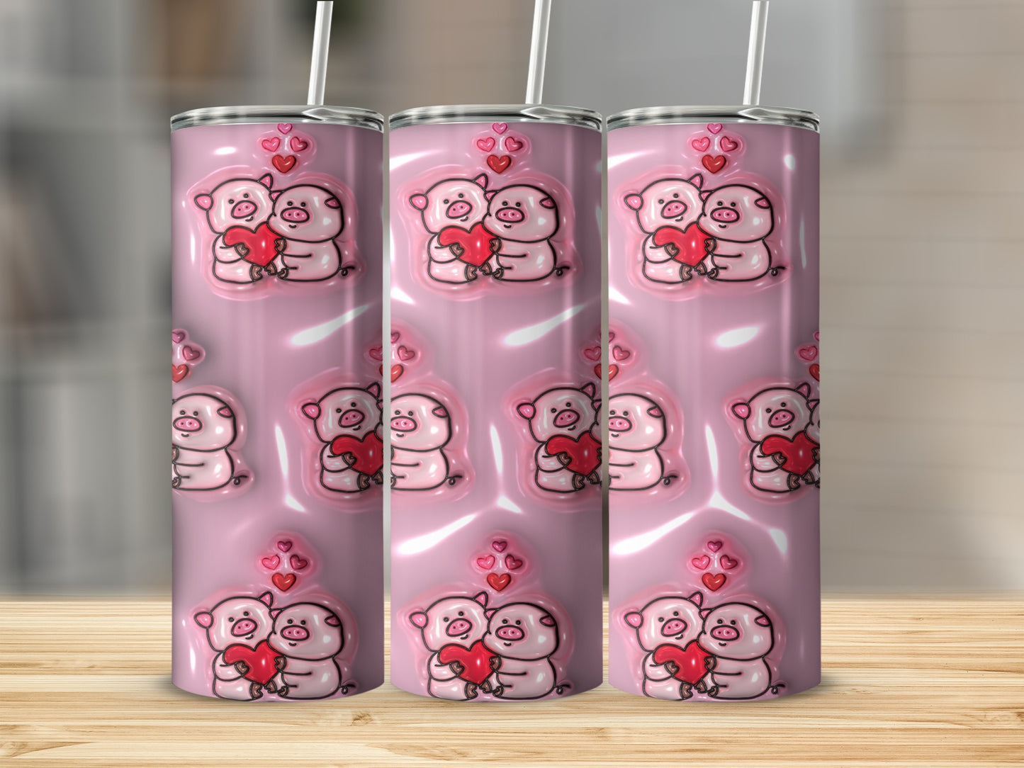 Adorable Pink Bear-Themed Skinny Tumbler Product