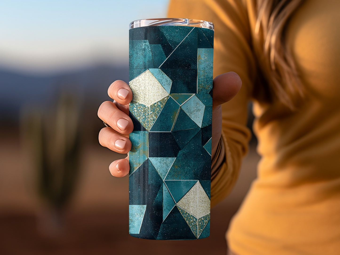 Teal Geometric With Gold Accent Design Pattern Tumblers