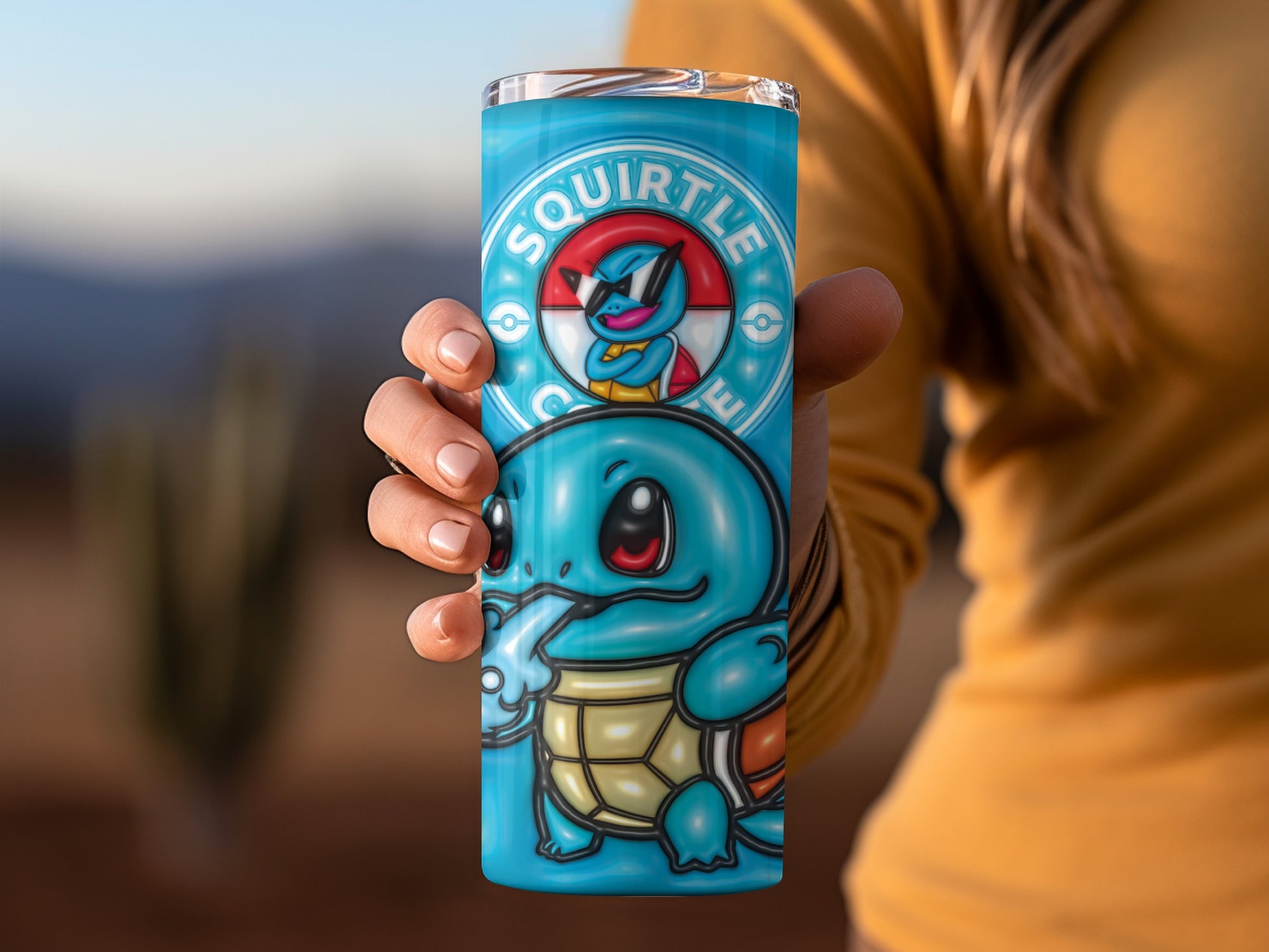 Squirtle themed water bottle with colorful design