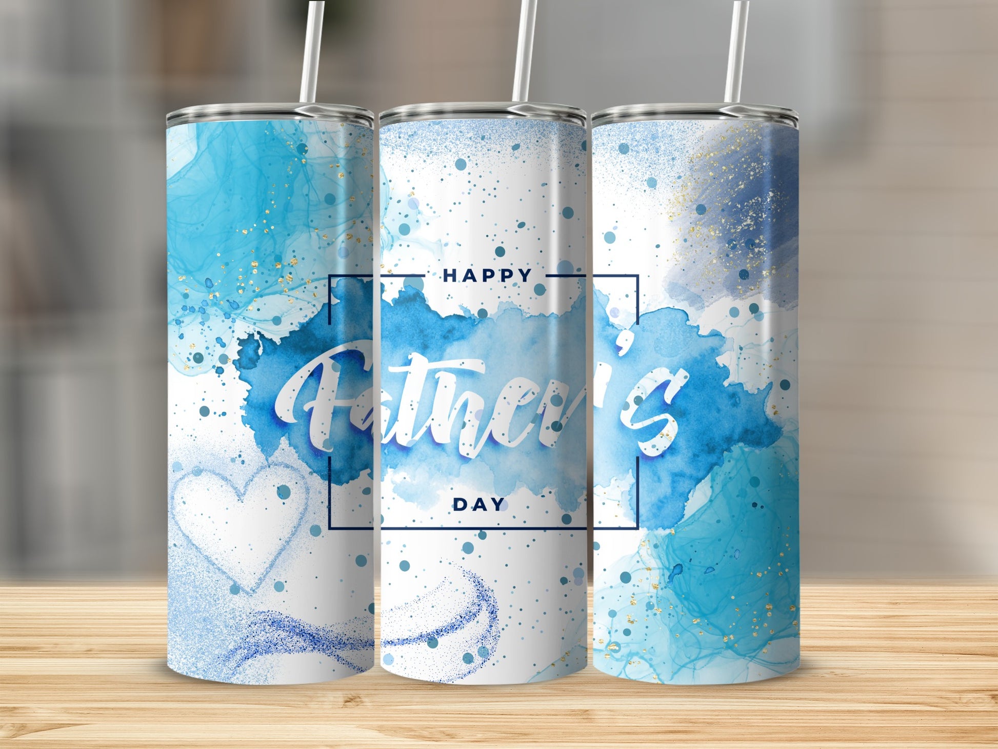 Happy Father's Day Blue Watercolor Tumbler Product