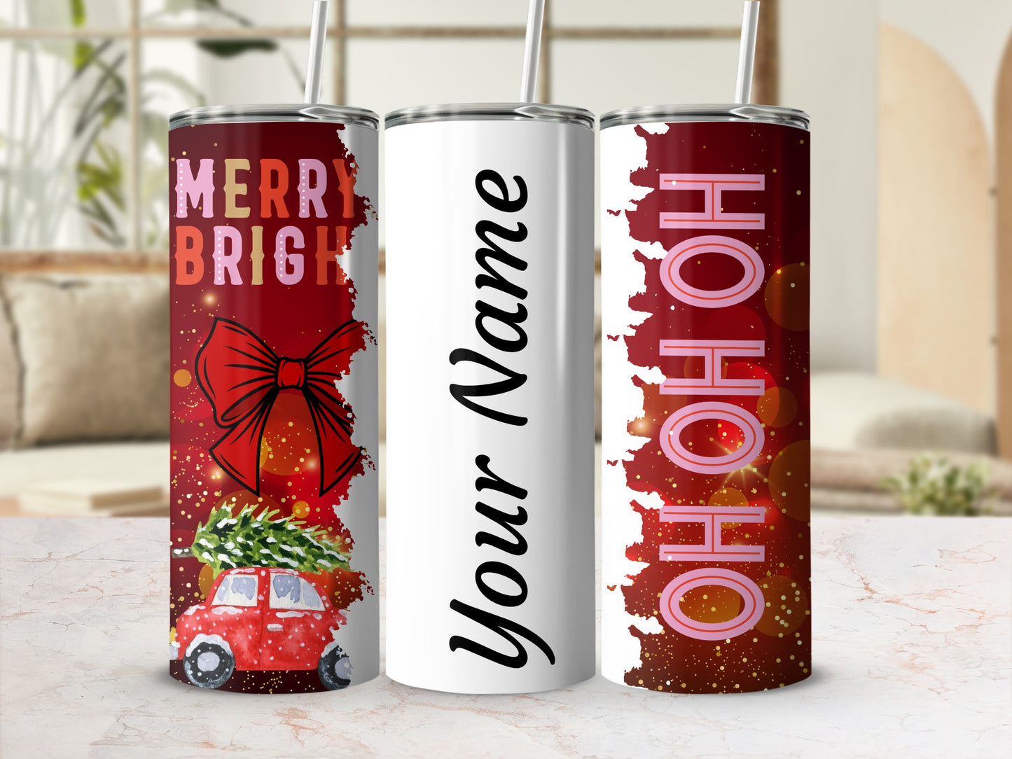 Custom Christmas Themed Tumbler with Festive Designs