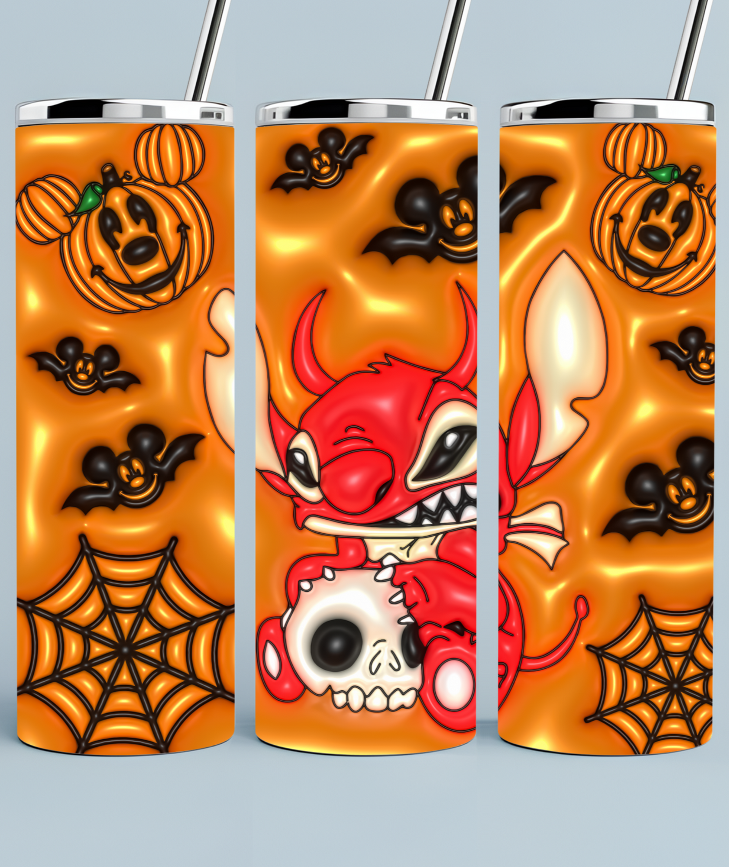 Stitch with Mickey Mouse Pumpkin faces Devil Skull