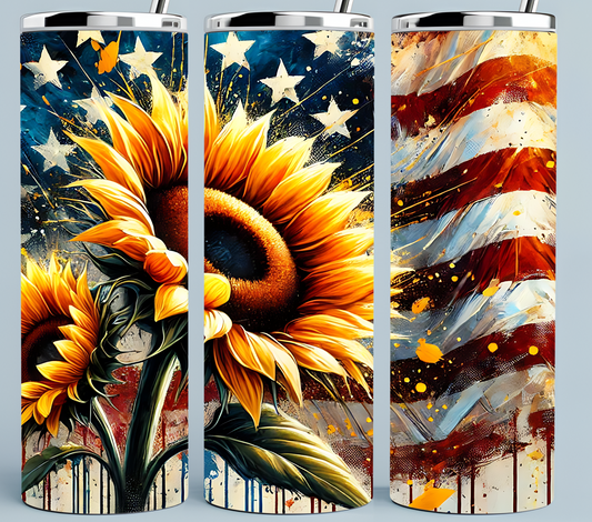 Sunflower American Flag tumbler