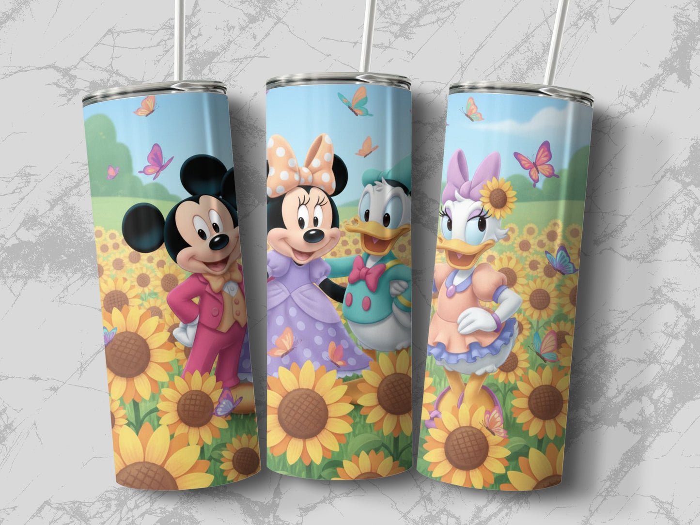 Cartoon Characters in Sunflower Field Tumbler Cup