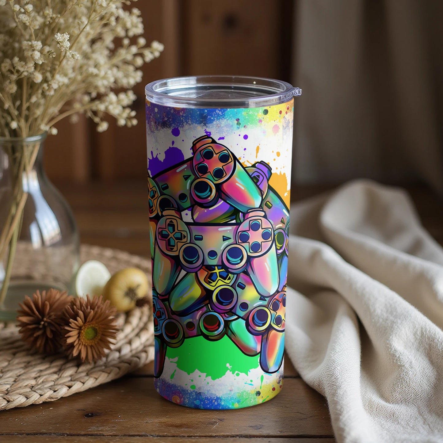Vibrant Gaming Controllers Tumbler for Gamers