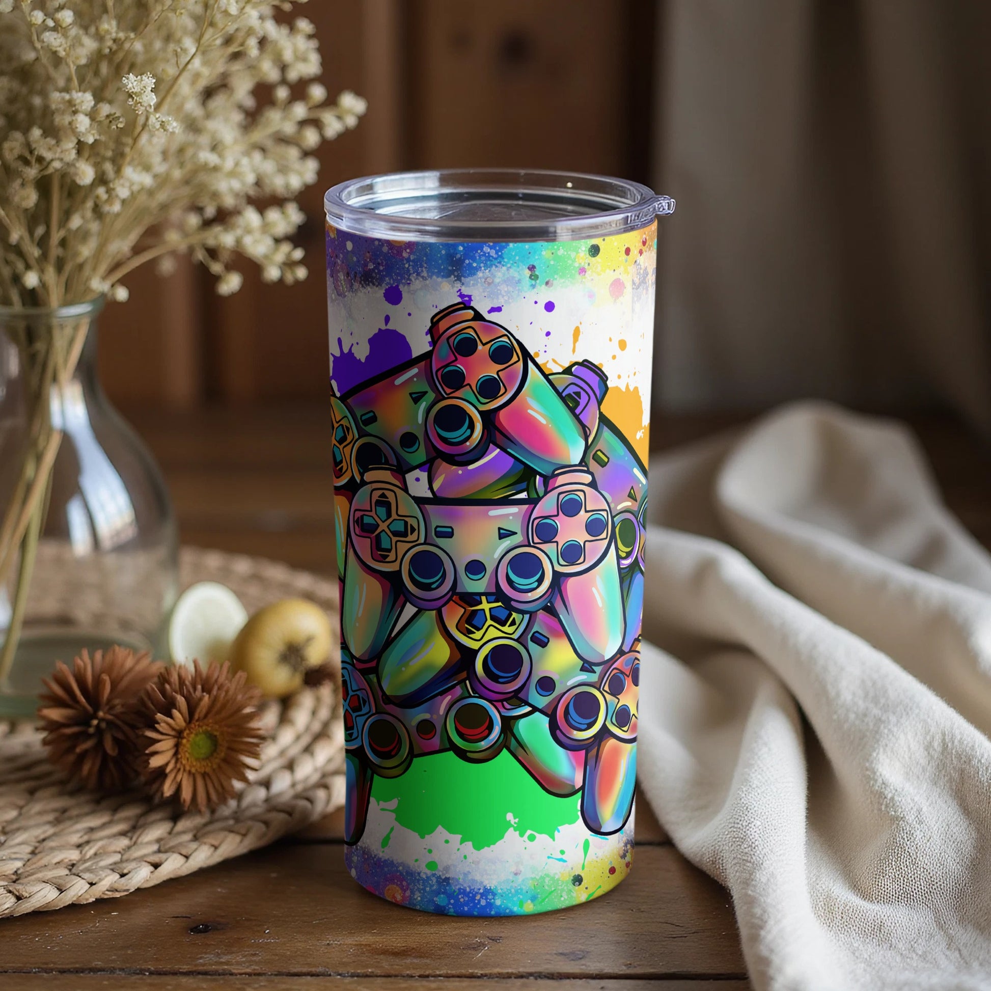 Vibrant Gaming Controllers Tumbler for Gamers