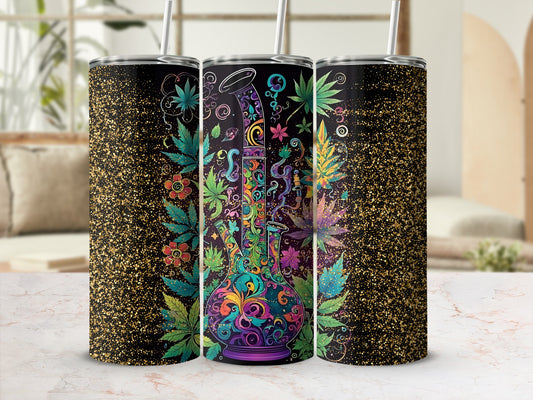 Colorful Floral Leaves Glitter Design Tumbler