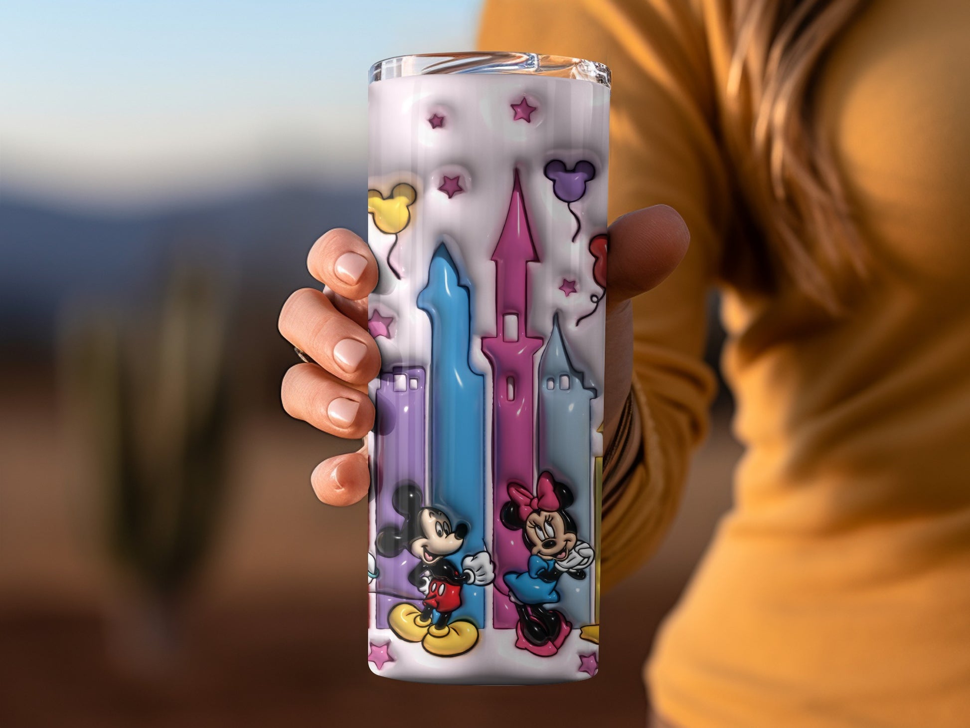 Colorful Castle and Mouse Characters Design Tumbler