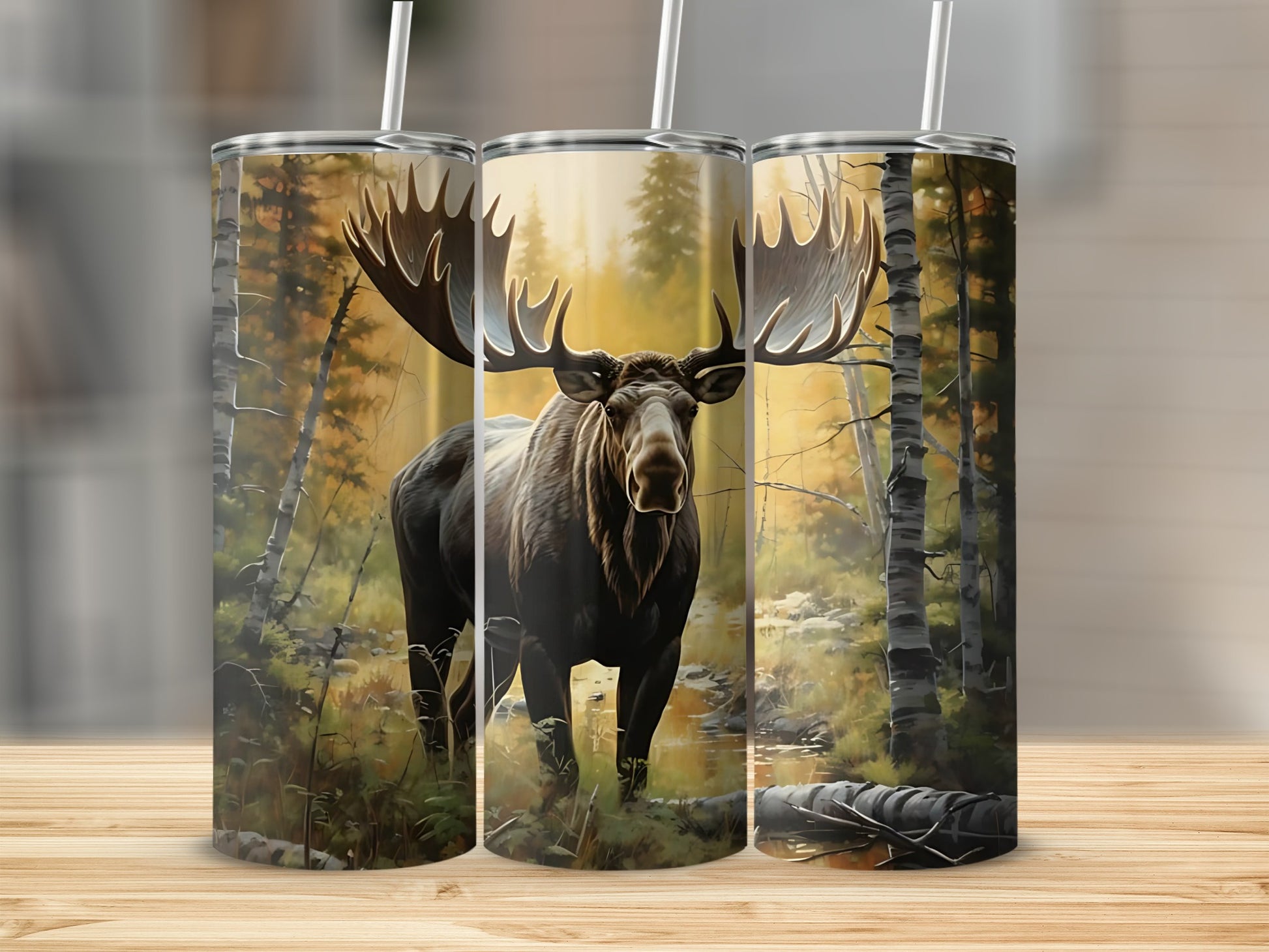 Majestic Moose in Forest Scene Tumbler Cup