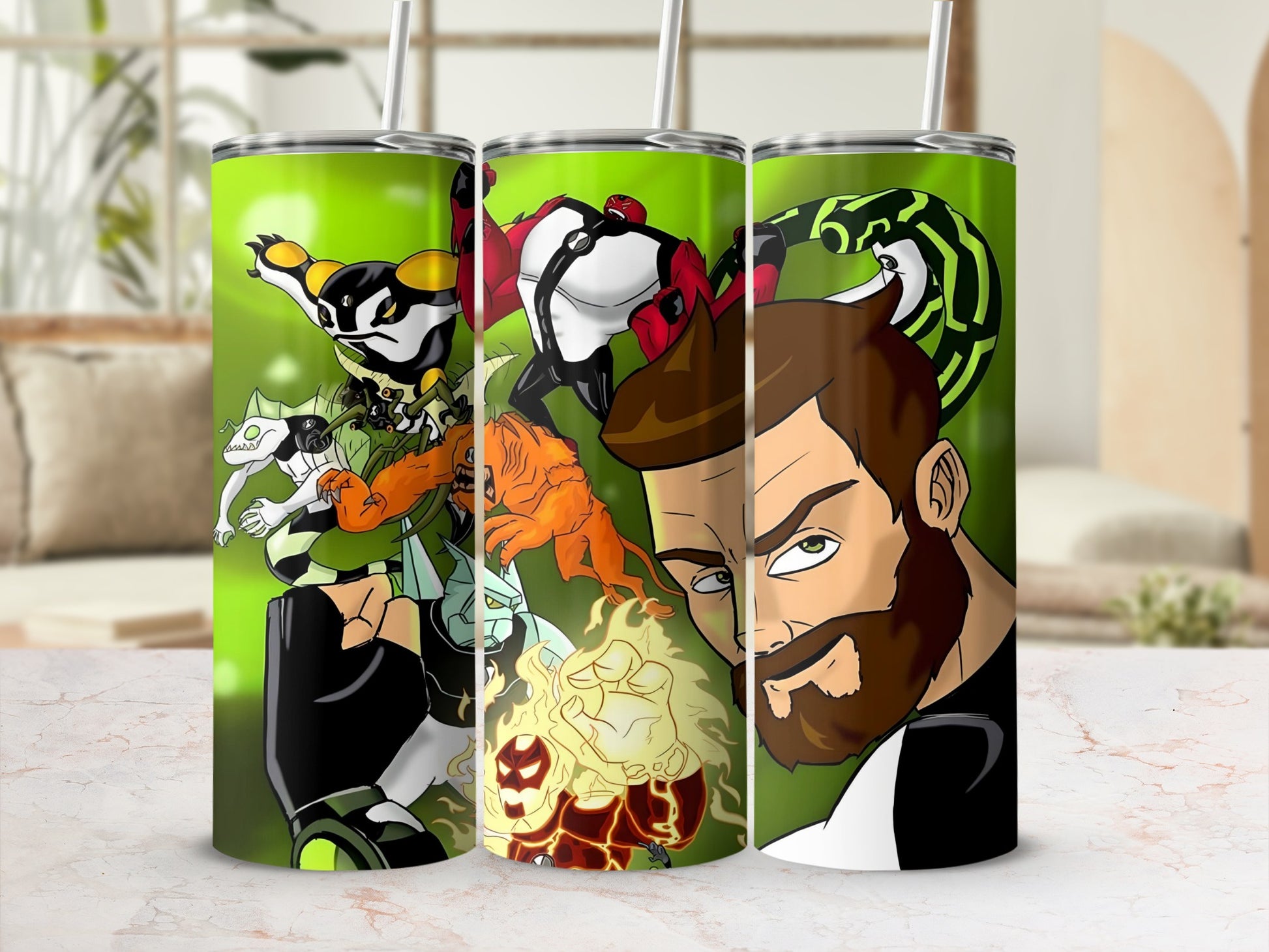 Green Ben 10 Characters Scene Insulated Tumbler