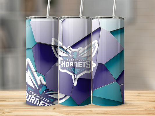 Charlotte Hornets Logo Art Cubism Geometric Pattern Tumblers