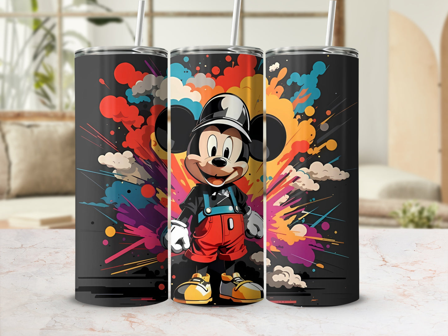 Colorful Cartoon Character Tumbler with Artistic Design