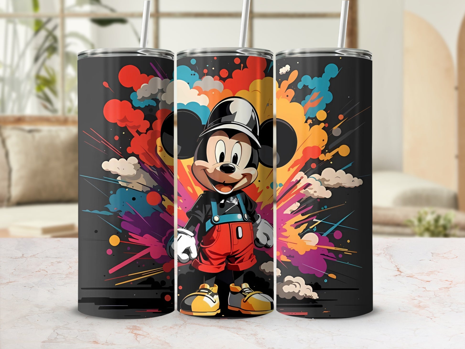 Colorful Cartoon Character Tumbler with Artistic Design