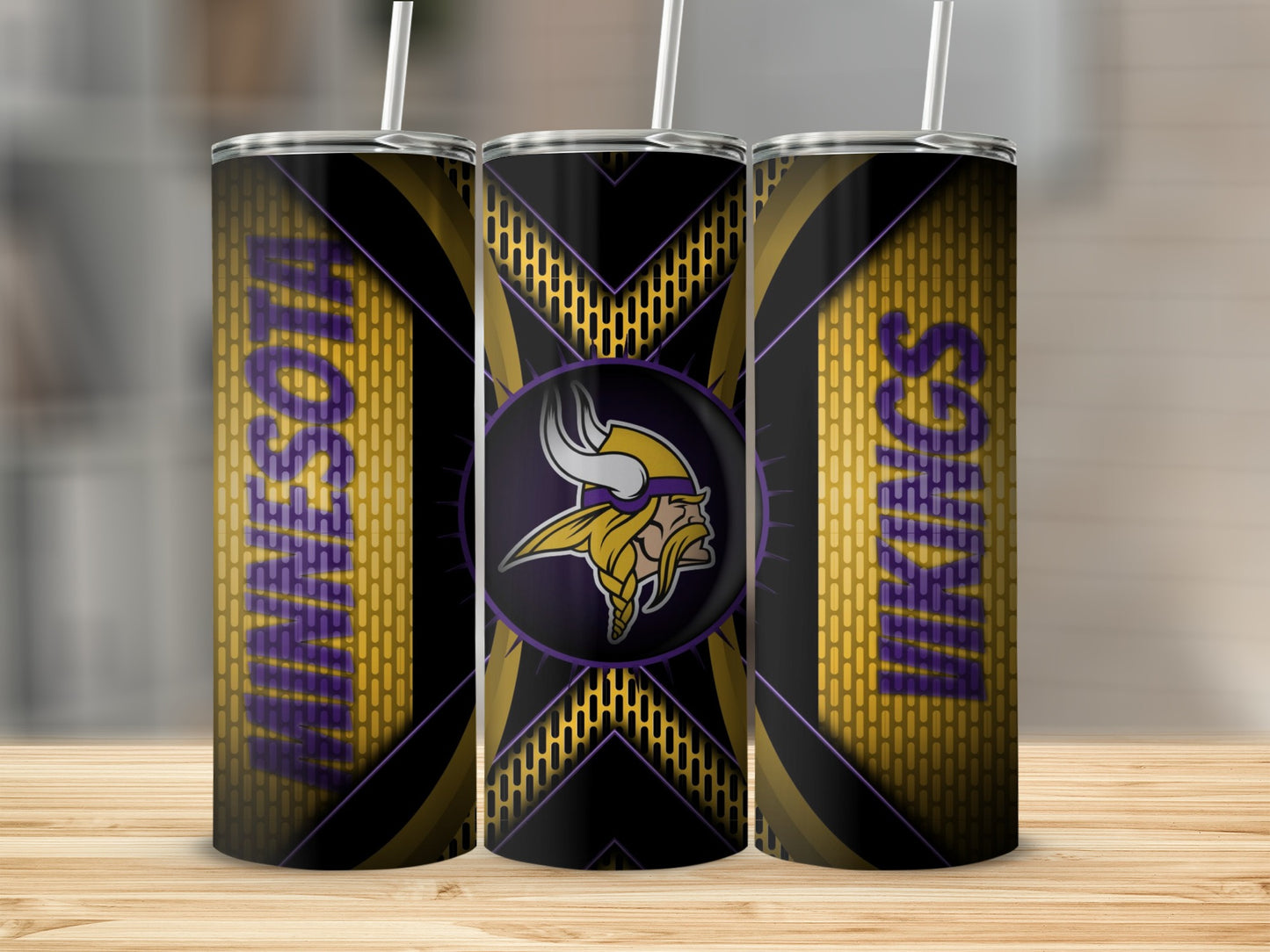 Minnesota Vikings Logo Against Geometric Shapes Tumblers