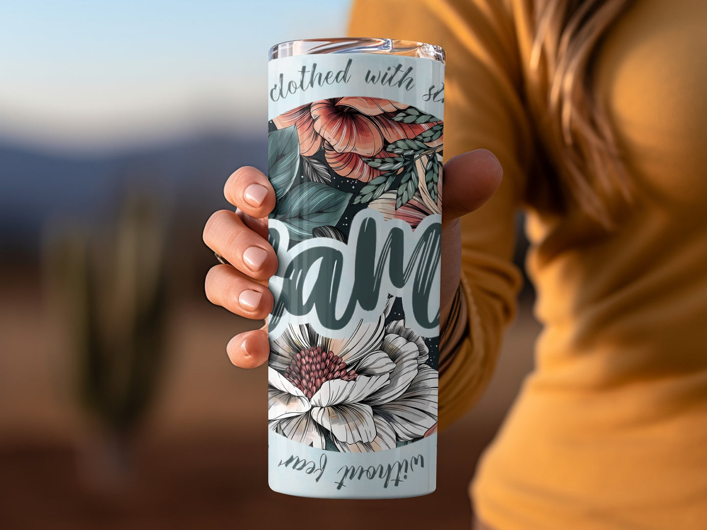 Floral Patterned Personalized 'CLOTHED WITH' Tumbler