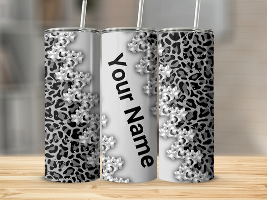 Customizable Leopard Print Tumblers with Floral Accents