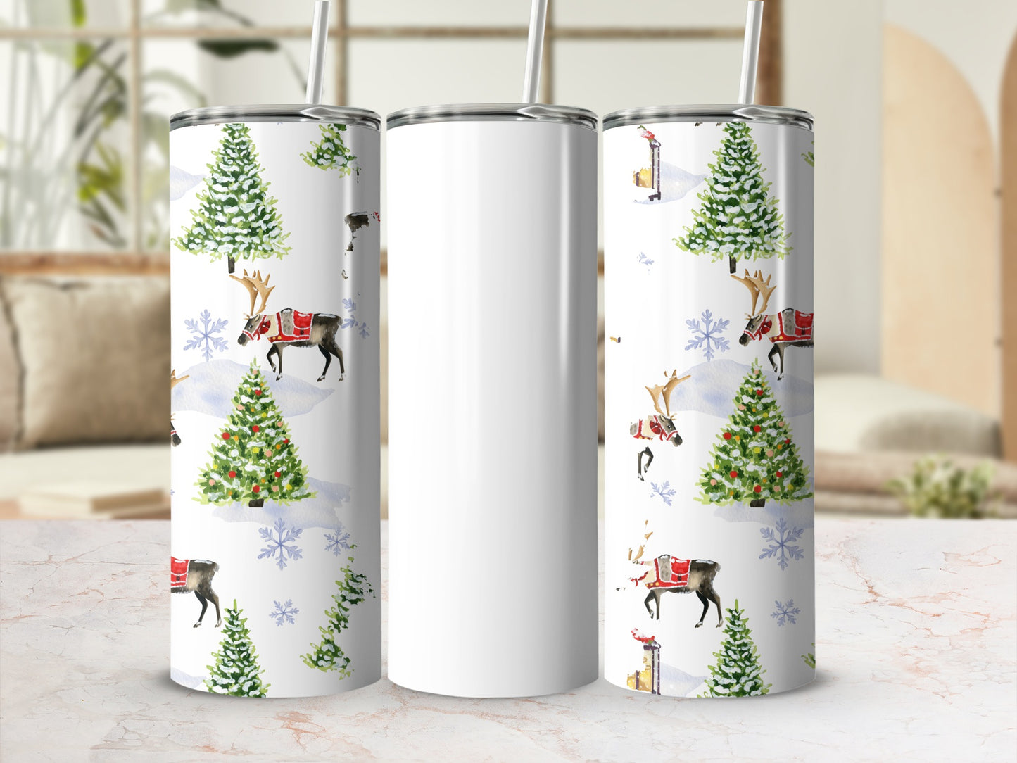 Festive Christmas Tree and Reindeer Tumbler