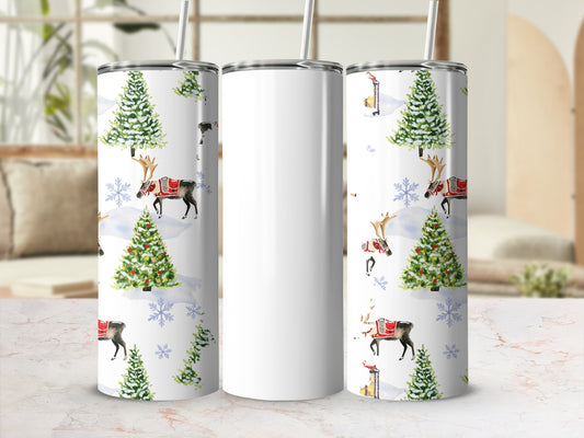 Festive Christmas Tree and Reindeer Tumbler