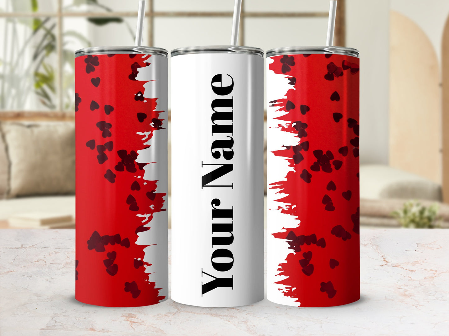 Personalized Red Hearts Design Your Name Tumbler