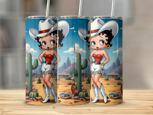 Cute Cowgirl Tumbler with Cartoon Character Scene Design