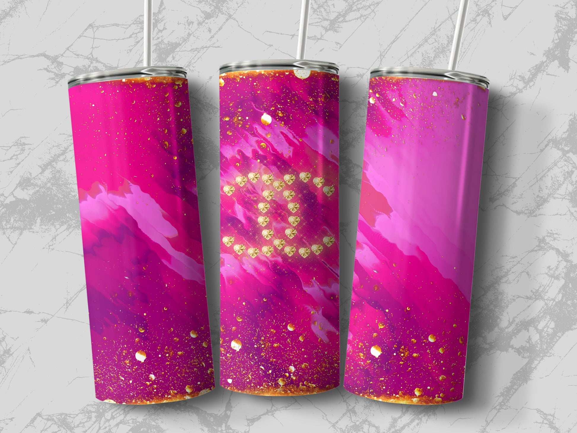 Vibrant Pink and Gold Glittery Tumbler Cup Design