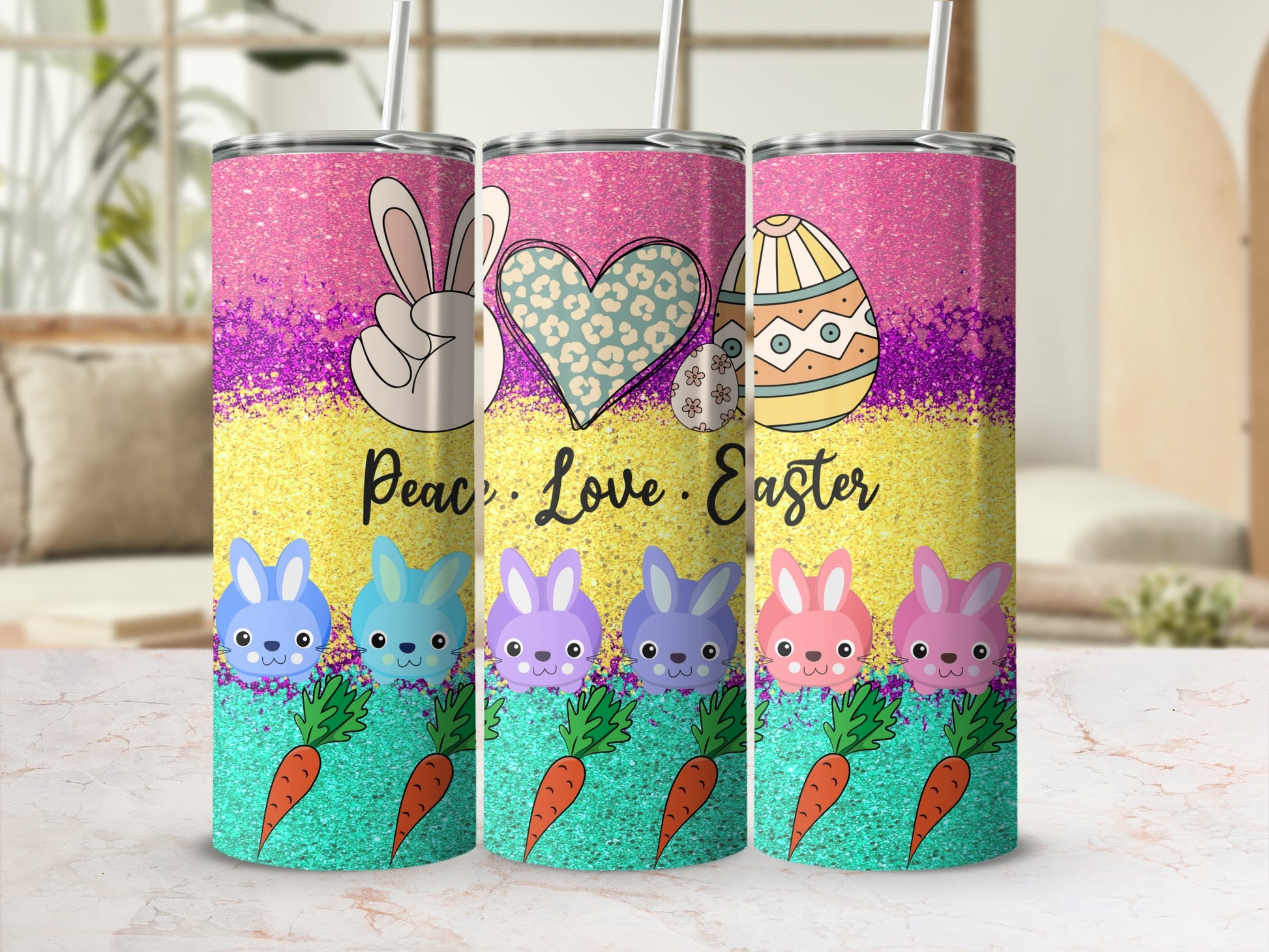 Peace Love Easter Glitter Bunny Eggs Carrots product type