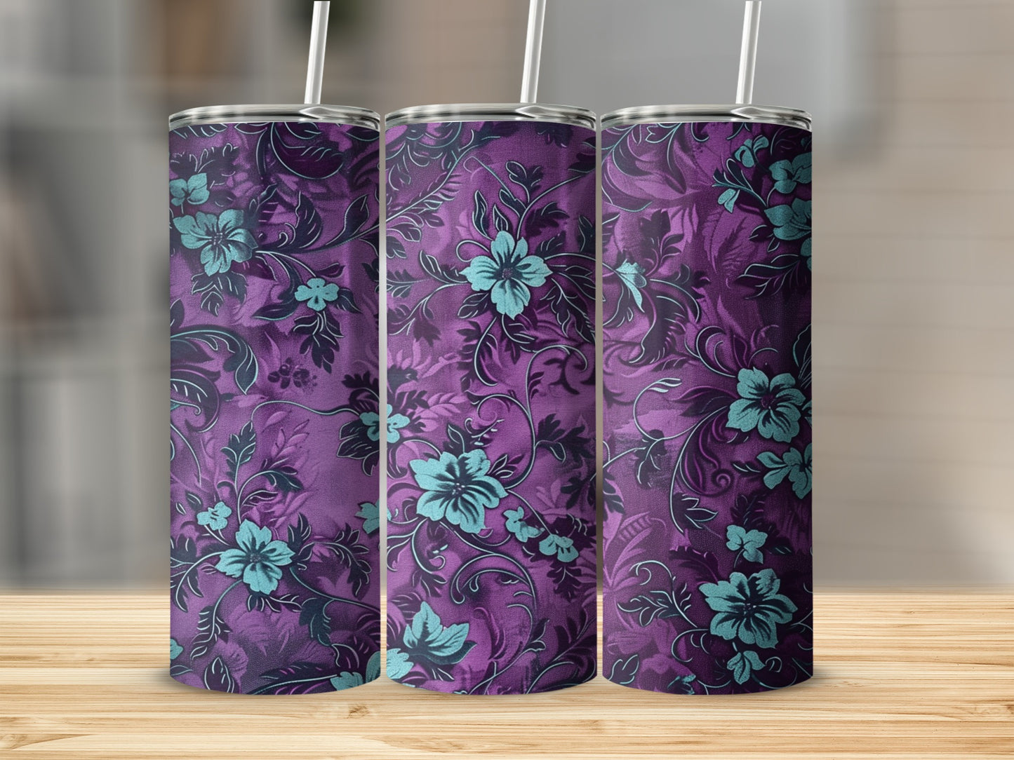Elegant Purple Floral Design Insulated Tumbler