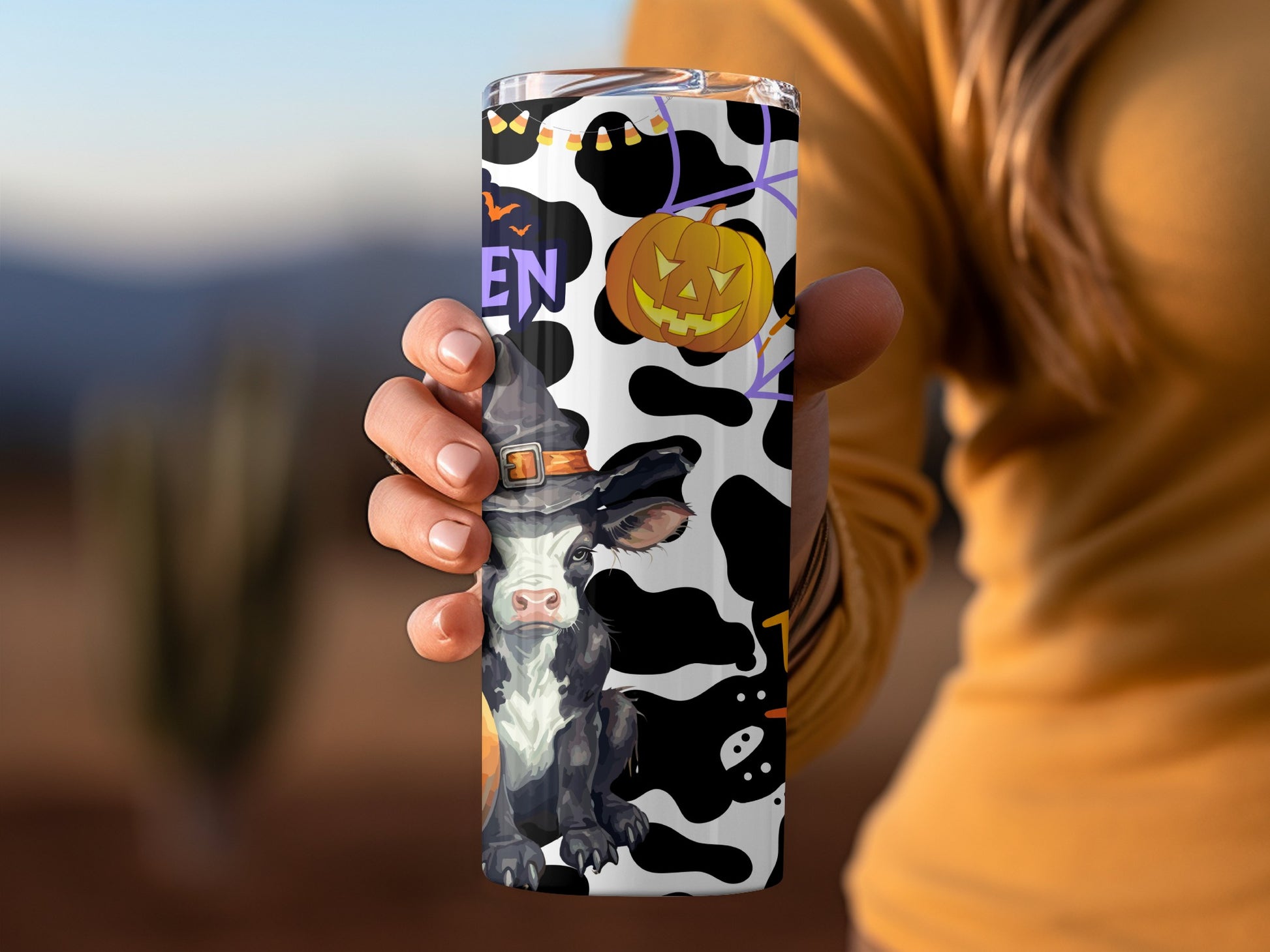 Cute Halloween Cow Witch Tumbler for Spooky Fun