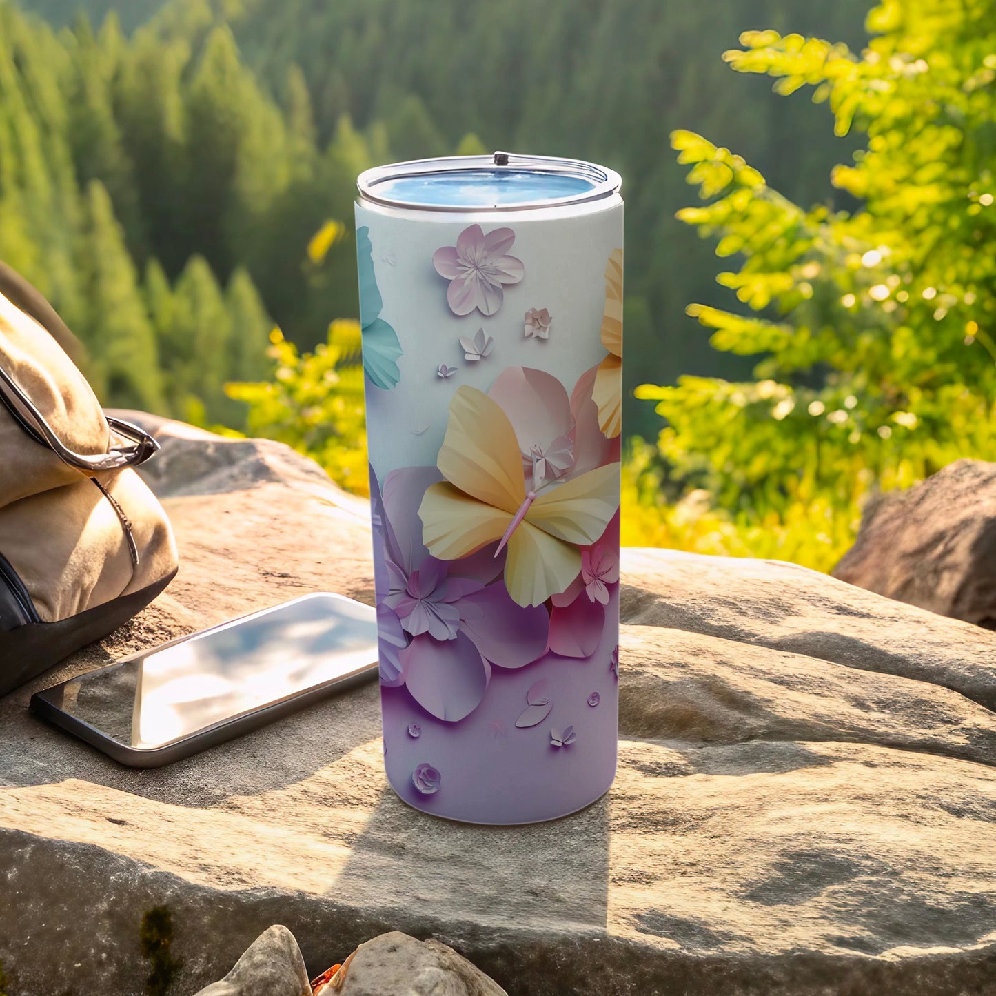Pastel Butterfly Flower Layered Design Tumbler product type
Tumbler
Travel mug
Butterfly design
Floral pattern
Pastel colors
Flower art
Nature inspired
Outdoor accessory
Summer vibes
Spring collection
Drinkware item
Beverage holder
Reusable cup
Unique gift
Aesthetic tumbler
Cute design
Vibrant print
Purple flower
Yellow butterfly
Pink accent