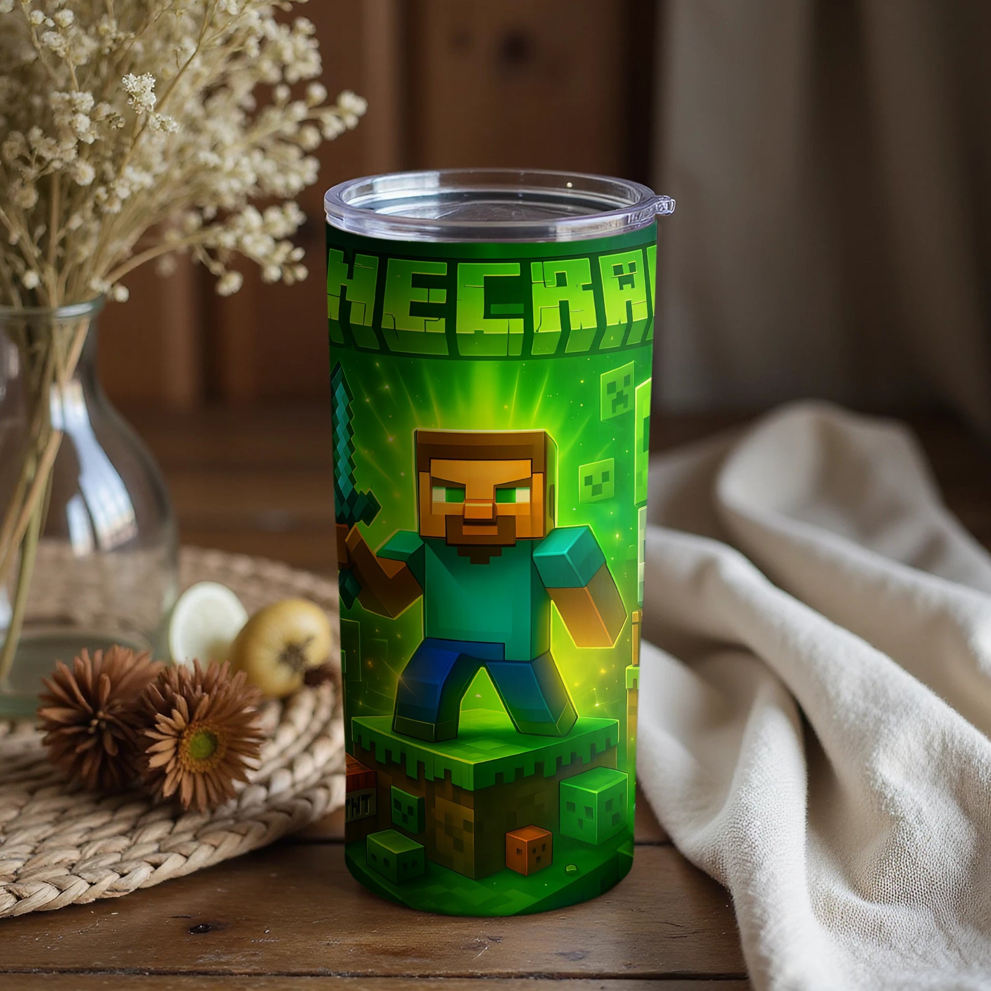 Minecraft Inspired Green Tumbler for Gamers