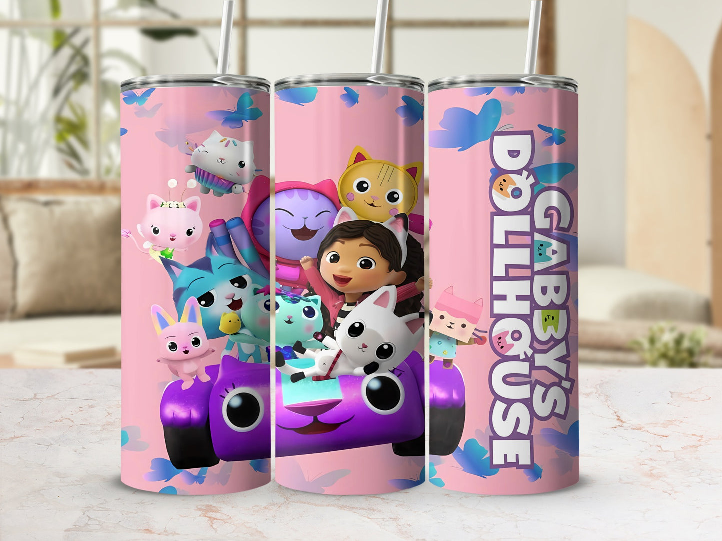 Gabby's Dollhouse Characters Pink Tumbler Cup