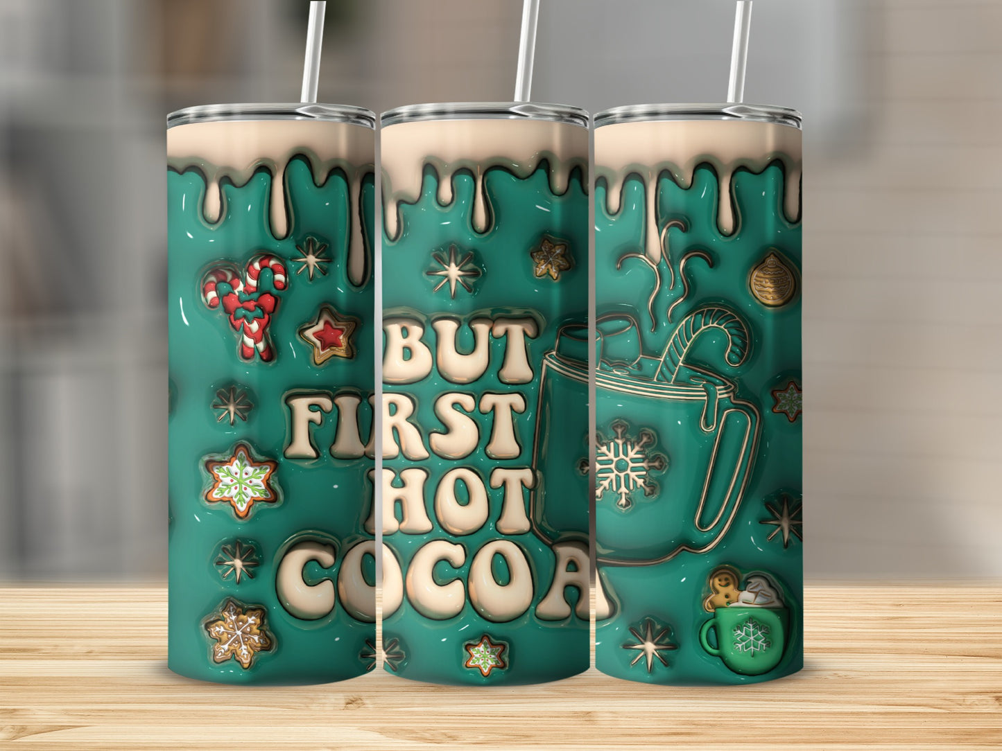 Festive Hot Cocoa Tumbler with Christmas Decorations