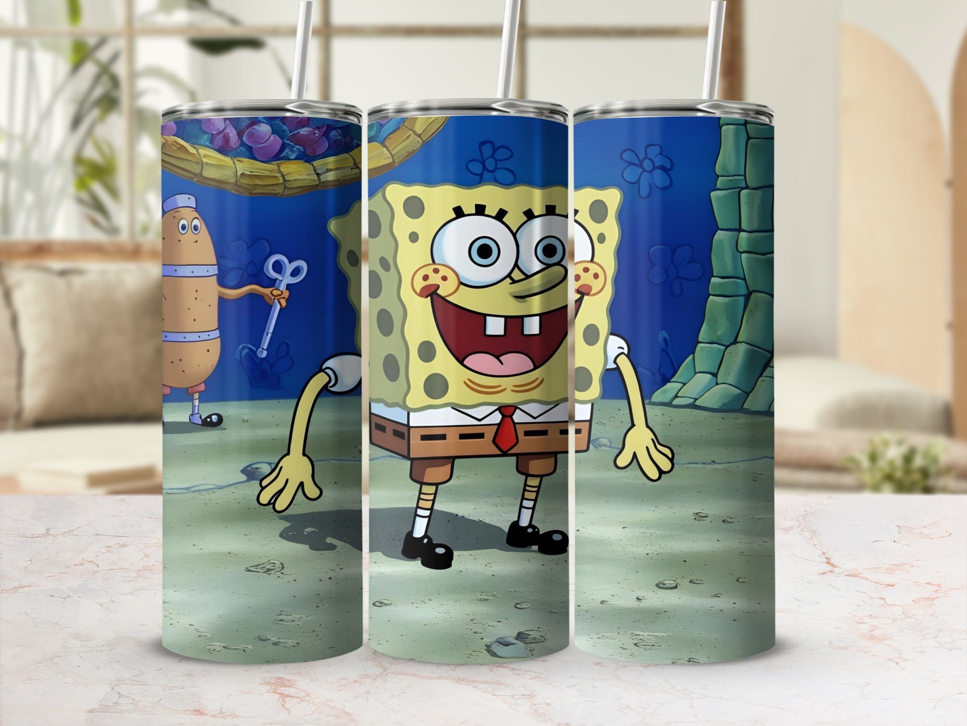 SpongeBob SquarePants character illustration in underwater scene.
