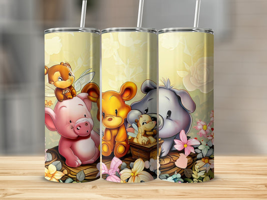 Adorable Animal Friends Floral Design Tumbler