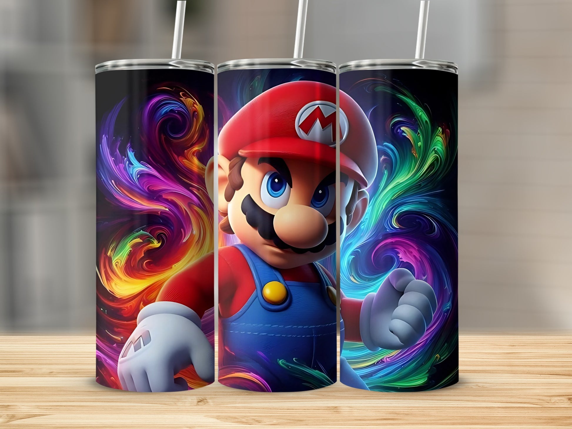Colorful Mario Character Design Tumbler Cup Artwork