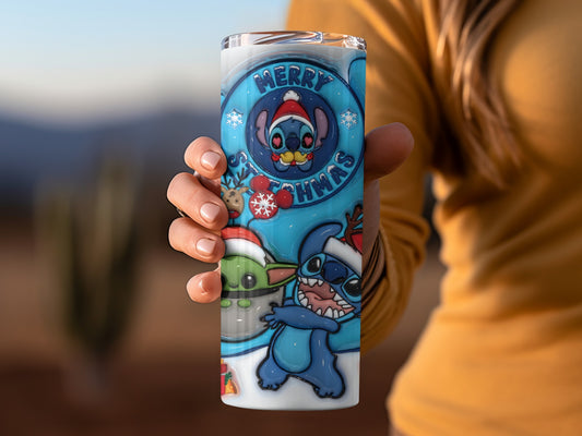 Merry Stitchmas Cartoon Character Tumbler Cup