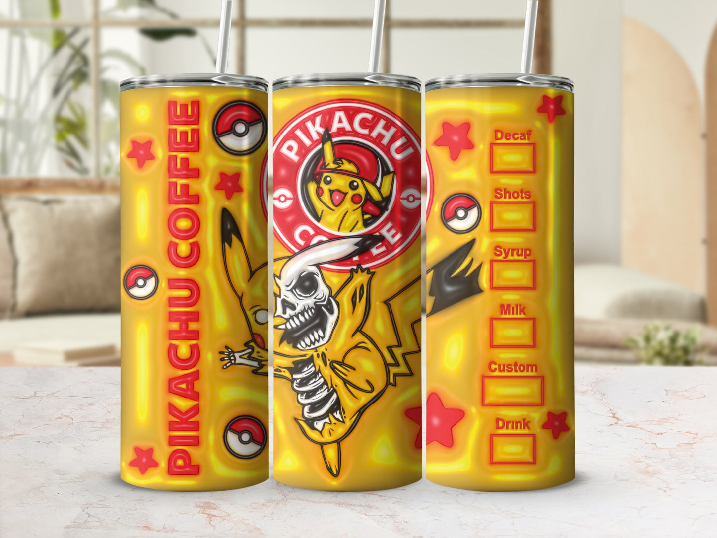 Pikachu Coffee Skull Decaf Shots Drink Tumbler product type