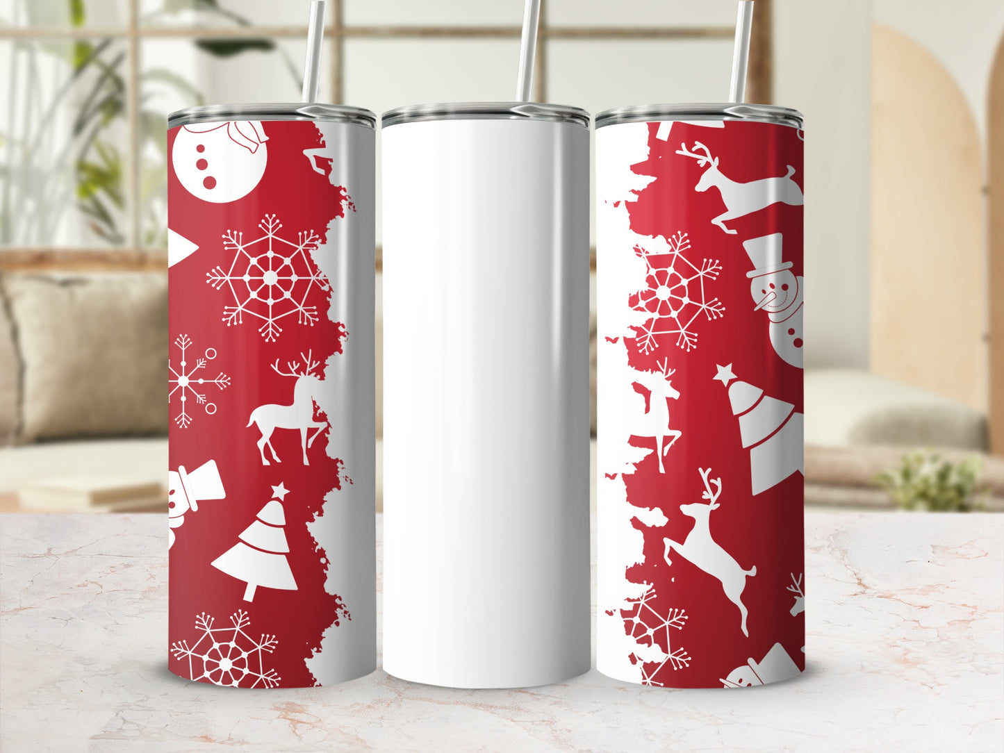 Festive Red and White Christmas Themed Tumbler Flask