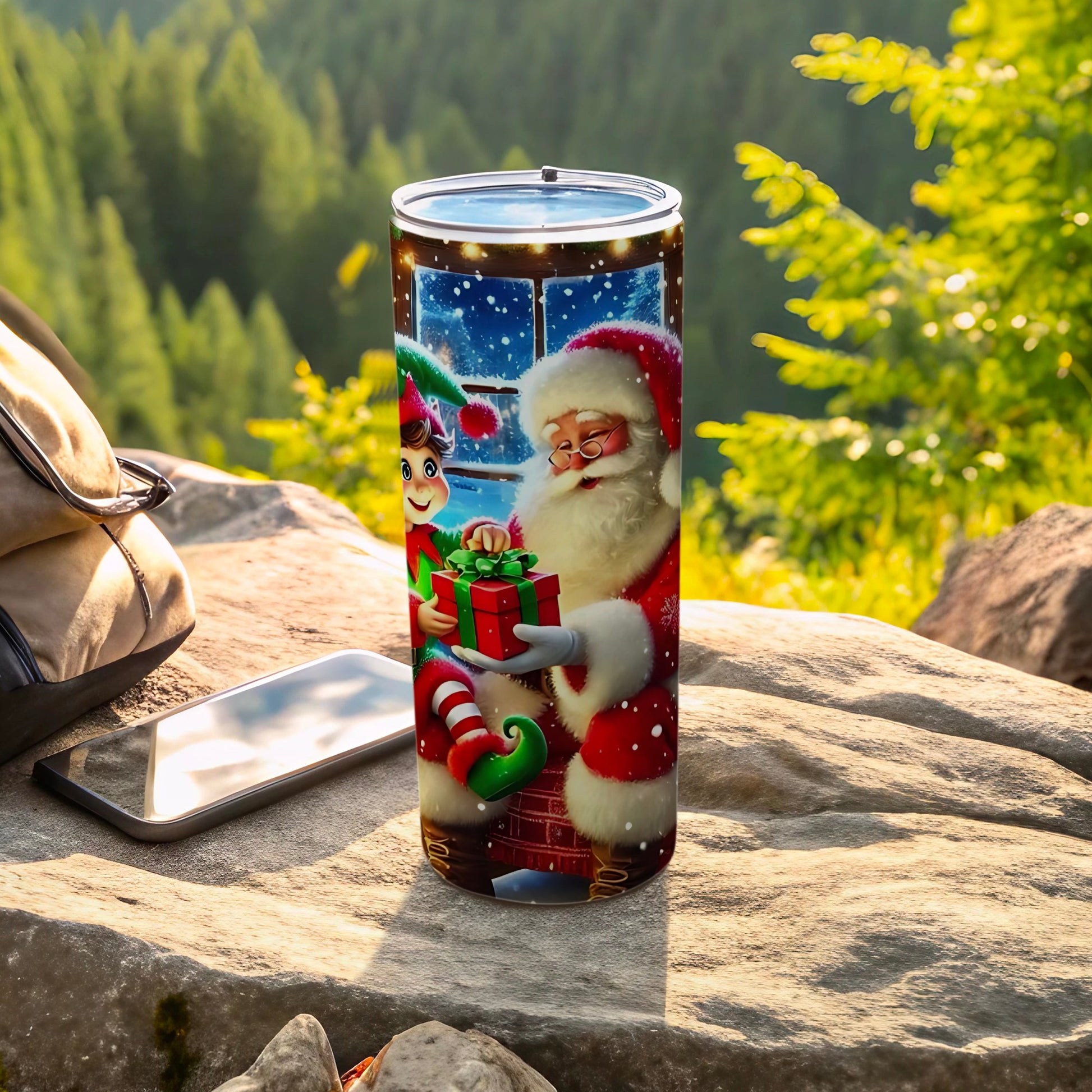 Festive Santa and Elf Christmas Gift Giving Tumbler