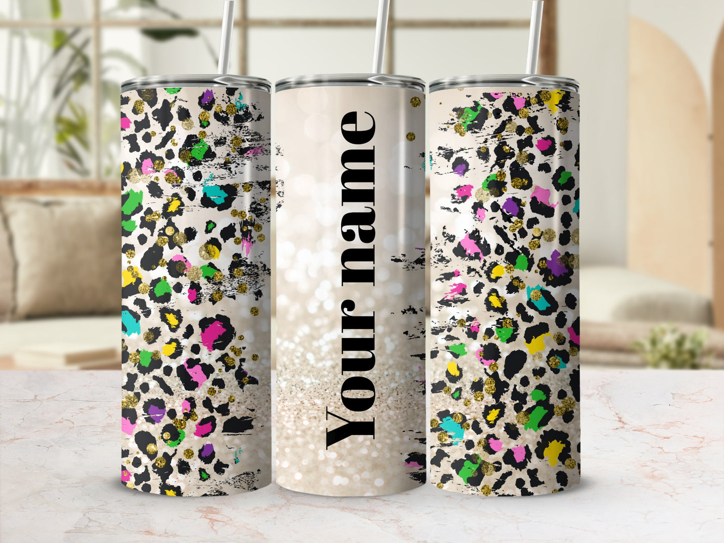 Customized Colorful Leopard Print Tumbler with Your Name
