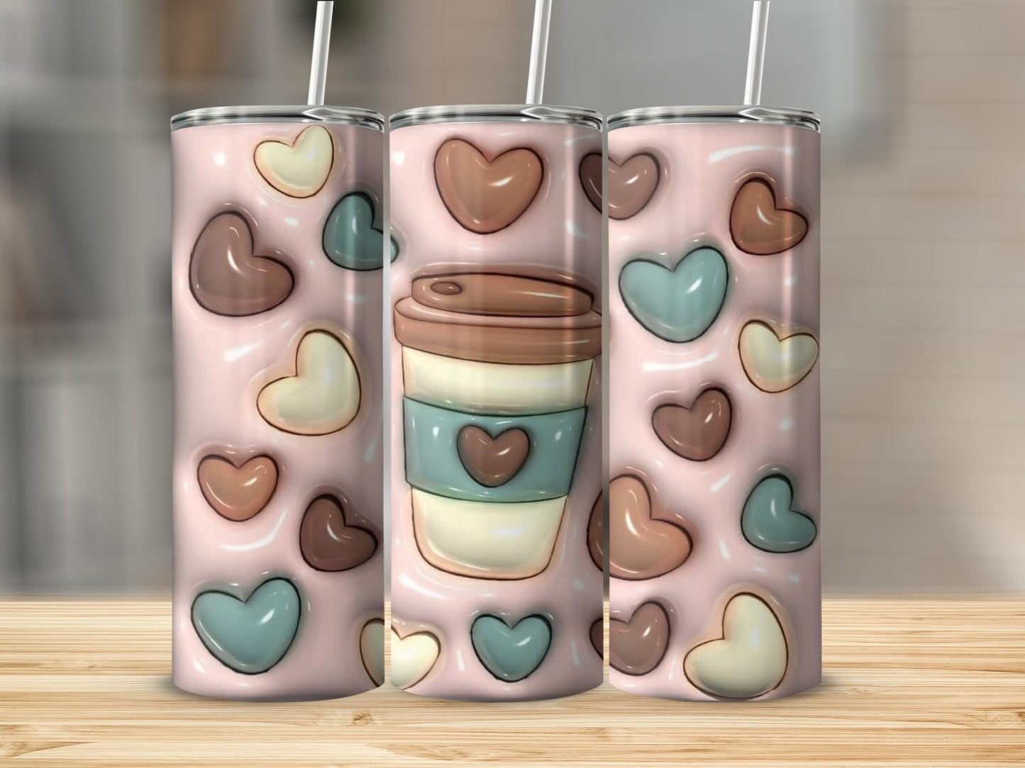 Cute Heart Patterned Tumbler Pink Pastel 20oz Cup Product