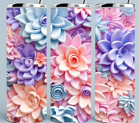 Pink, Purple, and Blue Paper flower tumbler