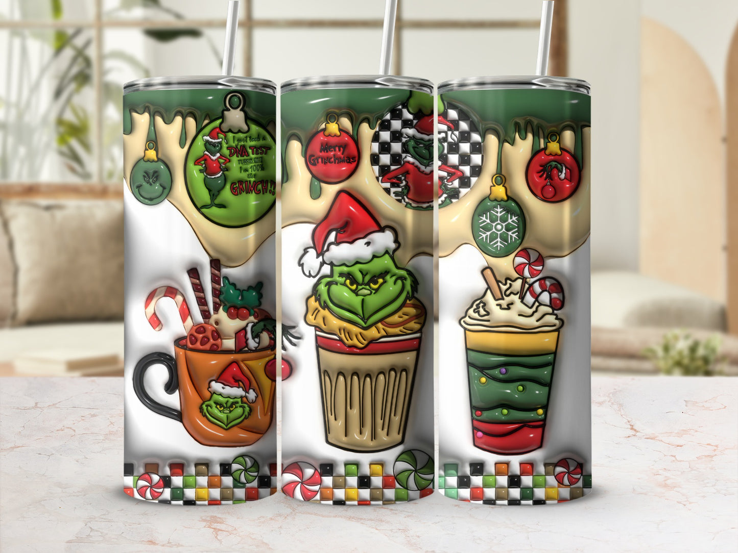 Festive Grinch Christmas Theme Insulated Tumbler Cup