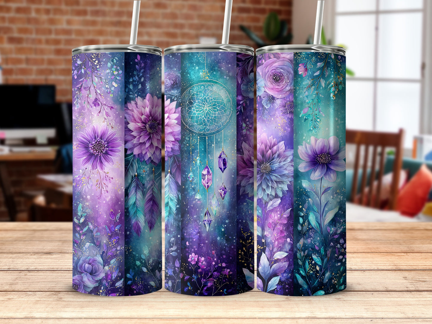 Stunning Dreamcatcher Cosmic Floral Tumbler